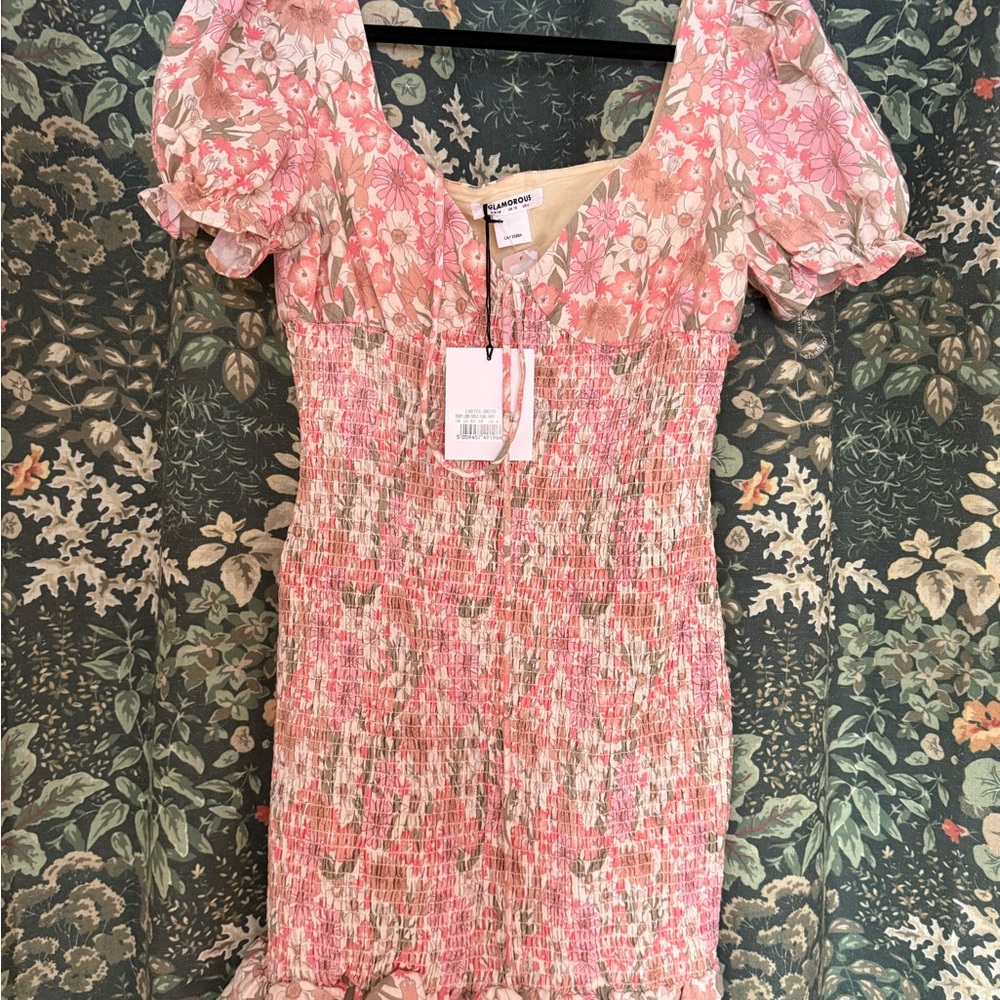 Glamorous Floral Mini Dress in Pink and Cream - Picture 2 of 4